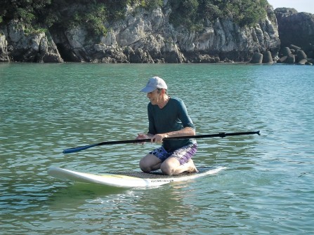 SHIMA - My first ever try on a wobbly paddle board. Had several good soaks before I was able to do it in standing position