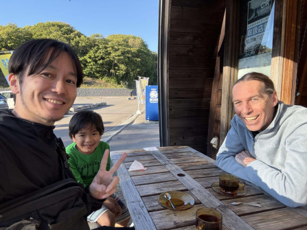 NANAE: Having a brake with Hajime and Ren after 2 hrs. of the challenging mountain bike trip