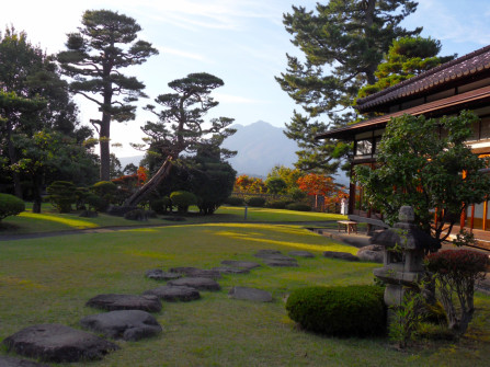 HIROSAKI: Serene garden with Mount Iwaki in the distance